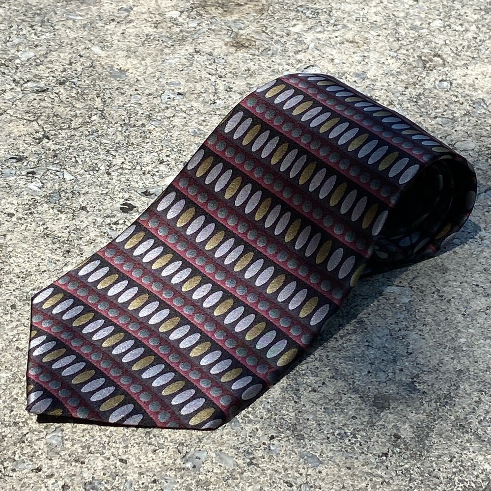 Vintage Stonehenge Geometric Color Block Metallic Mens Neck Tie 100% Silk